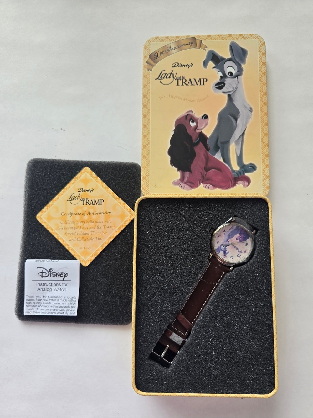 Disney Collectible 2005 Lady and the Tramp Watch with Decorative Tin